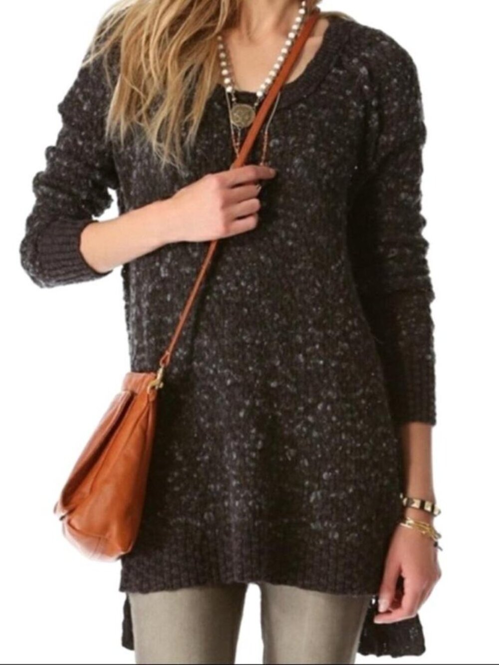 Free People - marled black/grey sweater - size L